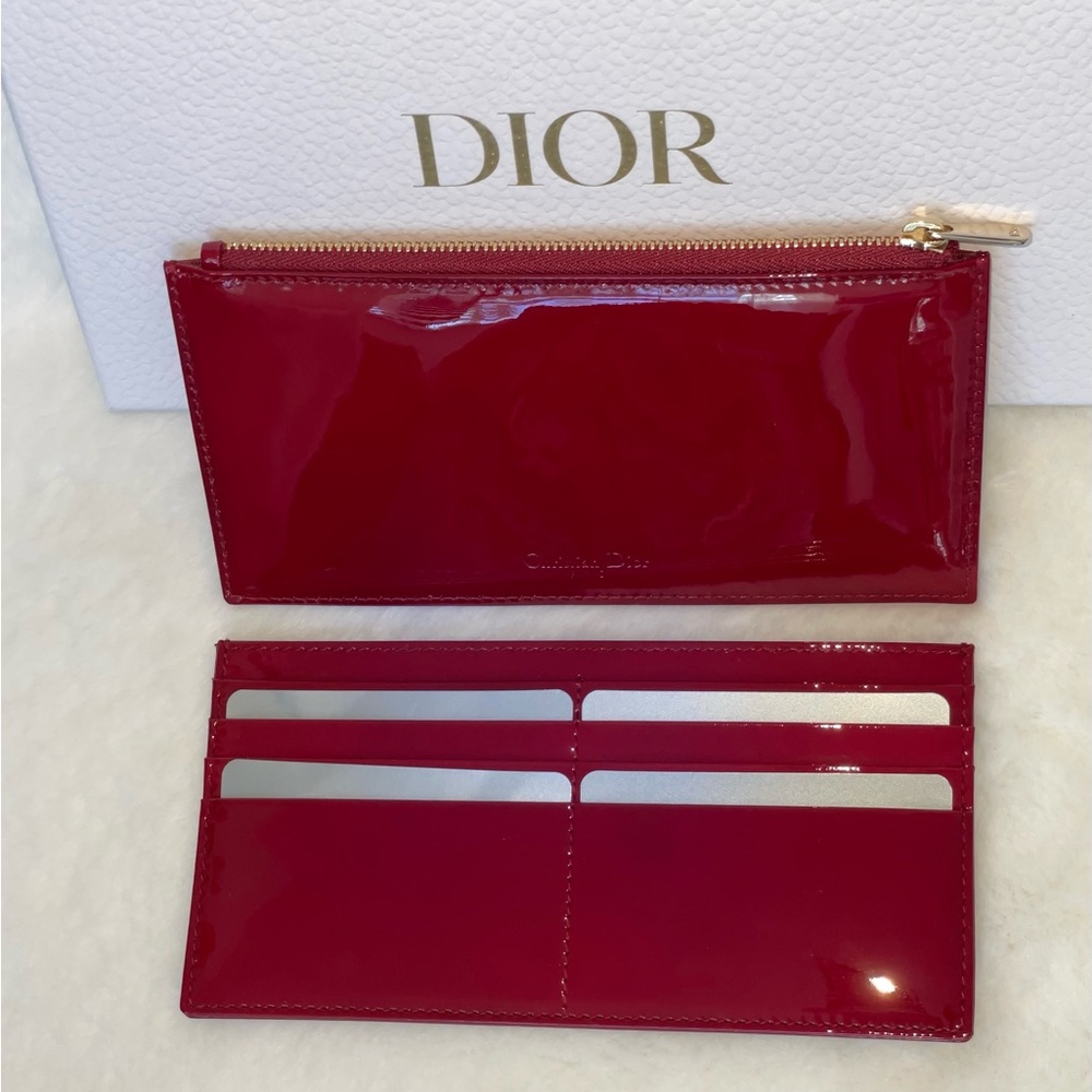 DIOR Red Patent Leather Pouch Zip Top & DIOR Red Patent Credit Card Holder